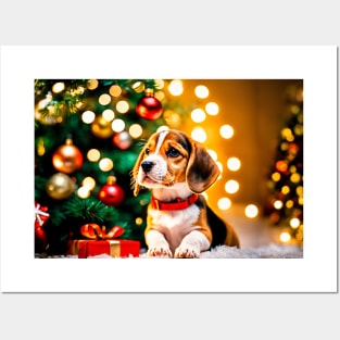 Beagle Puppy with Christmas Gifts Posters and Art